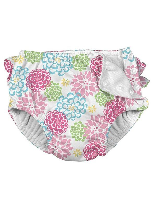 Green Sprouts Ruffle Snap Reusable Swimsuit Diaper, 2 Years, White