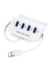 2-in-1 OTG + USB Type A 4 USB 2.0 Ports Hub Support Phone Holder Function, White