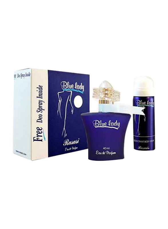 Rasasi 2-Piece Blue Lady Gift Set for Women, 40ml EDP, 50ml Deodorant Spray