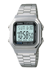 Casio A178WA-1ADF Digital Watch for Men with Stainless Steel Band, Water Resistant and Chronograph, Silver